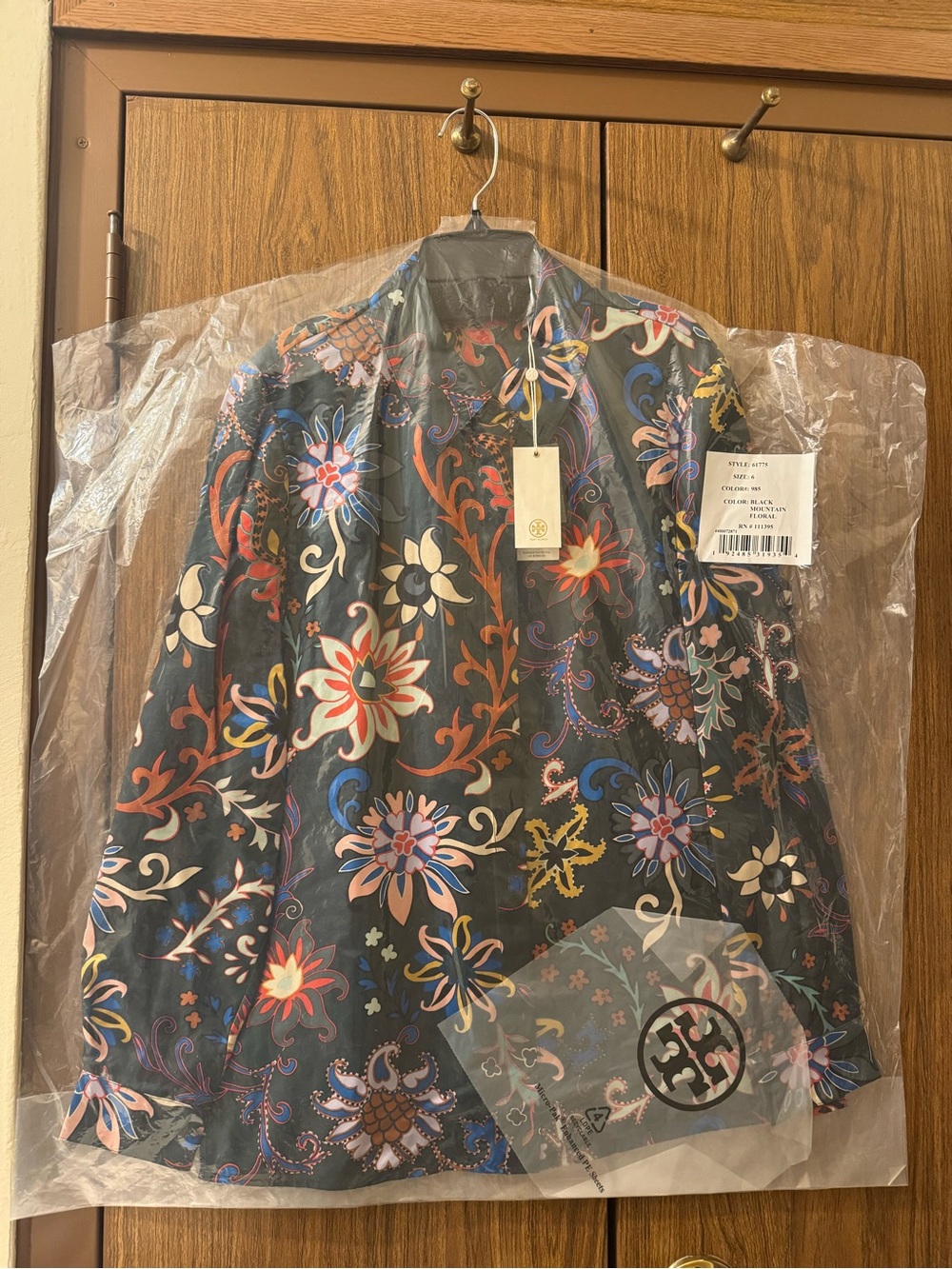 NWT Tory Burch Black Mountain Floral Printed Pajama Top Blouse Size 6 Sealed
